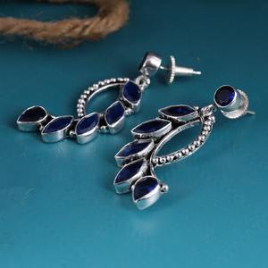 Modernos Pendientes Colgantes de Latón Oxidado con Circonita Plateada y Diseño de Hoja Azul |   Joyería de Moda Boho para Mujer |   Proveedor Mayorista - Product Image 6