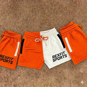 REXFIT SPORTS Pantalones Cortos Deportivos Personalizados para Hombre, Blancos, para Fitness, Running, Entrenamiento, con Logotipo Impreso, Transpirables, de Secado Rápido - Product Image 1
