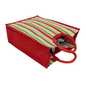 ถุงผ้าปอกระเจา PP เคลือบลามิเนตที่จับเชือกทรงกลมลายแถบหลายสี - Product Image 4