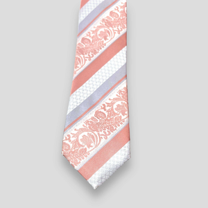 Corbata de Seda Premium con Diseño Paisley Color Durazno |   Corbata de Diseño de Lujo con Rayas Florales para Hombre, Accesorio de Moda para Bodas, Negocios y Fiestas Formales - Product Image 3