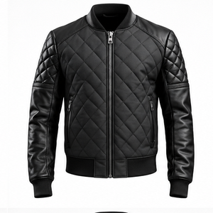 Blouson Bomber matelassé pour homme en cuir PU, col rond, à capuche, respirant, séchage rapide, fermeture éclair, style streetwear, automne, moto, motard - Product Image 2