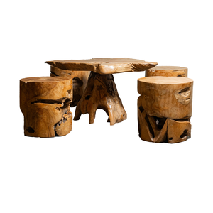 ARTERRA Teak Root <b>Rustic</b> <b>Coffee</b> <b>Table</b> Set with Natural Stools Handmade Living Room Furniture - Product Image 1