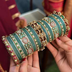 Gold Plated Meenakari <b>Bangles</b> <b>Set</b> Crystal Stone Imitation Pearl Featuring Zircon Ruby for Bridal Fine <b>Sets</b>-10575604BLU_2.8 - Product Image 3