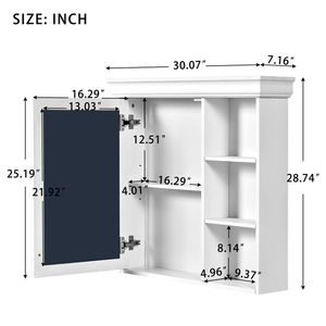 Armadietto da Bagno a Parete 28FT X 30FT con Specchio, Organizzatore in MDF e Legno, Unità di Stoccaggio per Toilette - Product Image 5