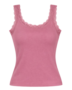 Camisola de Algodón Personalizada para Mujer, Color Rosa Empolvado, con Ribete de Encaje, Corte Ajustado, Sin Mangas, Estilo Casual de Verano, Suave, Transpirable y Básico - Product Image 1