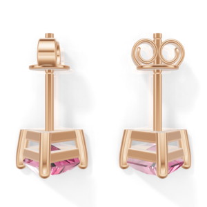 Boucles d'oreilles clous en argent sterling plaqué or rose avec saphir rose taille triligne, bijoux classiques pour femme, Heerani Jewels Water Triangle - Product Image 4