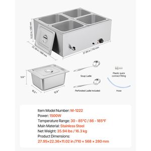 Scaldavivande Elettrico Commerciale 1500W in Acciaio Inossidabile a 4 Vasche, Bain Marie con Coperchio a Riscaldamento Rapido per Attrezzature da Banco per Mantenimento Caldo - Product Image 4
