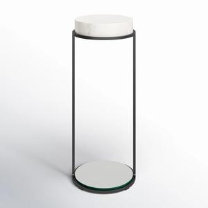 Mesa Auxiliar Moderna con Contraste de Estilo, Bandeja Superior Elevada, Base Redonda con Soporte Delgado y Peso, Diseño que Ahorra Espacio y Barras - Product Image 6