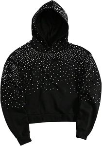 Sudadera Unisex Negra con Pedrería, Capucha, Corte Regular, 100% Algodón, Forro Polar, Transpirable, de Secado Rápido, Informal, para Invierno - Product Image 1