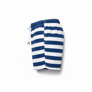 Premium Blue and White Thick Striped Swim <b>Trunks</b> - Quick-Dry Designer Beachwear - Product Image 3