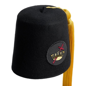 Gorro Fez Negro Personalizado de los Caballeros Templarios con Emblema Bordado y Borla Dorada, Accesorio Ceremonial Masónico - Product Image 2