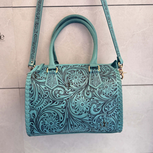 Bolso de Mano de Cuero Tallado a Mano 2026, Estilo Bohemio Gitano, Hecho a Mano, Color Azul, Elegante, Multiusos - Product Image 1