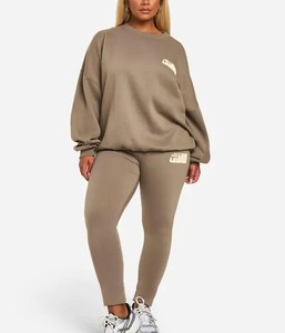 Conjunto Deportivo Casual de Dos Piezas para Mujer, Top de Manga Larga con Cuello Redondo y Pantalones Anchos, Fabricante de Conjuntos Deportivos con Logotipo Personalizado - Product Image 1