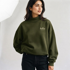 Sudadera de cuello alto para mujer, ligera, de algodón, con mangas largas y puños acanalados, de alta calidad, de fábrica de ropa personalizada - Product Image 1