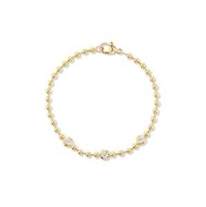 Round Cut Lab Grown Diamond <b>Bracelets</b> 14K Solid Gold Bezel 3mm Ball Beaded Chain 6.5In Solitaire Statement <b>Stacking</b> Fine Jewelry - Product Image 3