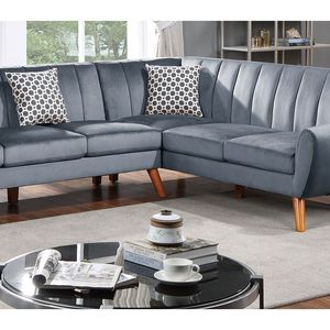 Set Divano Sezionale Contemporaneo 2 Pezzi in Velluto Grigio Scuro per Soggiorno, Divano a Sinistra e Loveseat a Destra con Pouf a Cuneo - Product Image 4