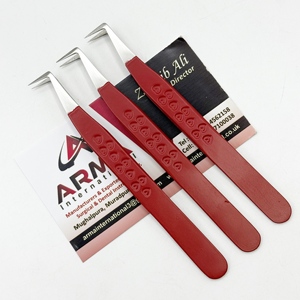 Pince à épiler professionnelle pour extensions de cils, à embout recouvert de rouge, à 90 degrés, avec poignée durable à motif cœur et marque privée - Product Image 2