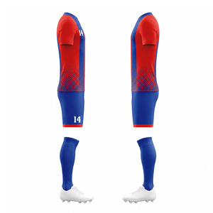 Conjunto de camiseta de fútbol sublimada roja y azul para hombre, manga corta, uniforme ajustado que absorbe la humedad, kit de fútbol, uniformes de fútbol femenino - Product Image 2