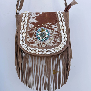 Bolso de Hombro de Cuero Auténtico con Flecos de Alta Calidad, Bolso Bandolera de Cuero Estilizado, Bolsos Bohemios, Bolso Vintage Estilo Gitano - Product Image 1