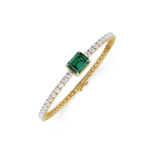 Pulsera de Oro Sólido de 14K con Esmeralda y Diamantes Cultivados en Laboratorio, Joyería Fina, Regalo para Mujer, Aniversario, Cumpleaños, Novia, Elegante y Lujosa - Product Image 1