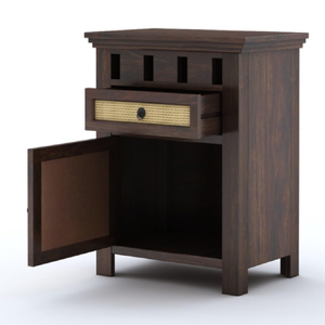 Mesa de Noche de Madera con Acabado en Nogal para Dormitorio, con 1 Cajón y Almacenamiento, Mueble de Madera para el Hogar - Product Image 4