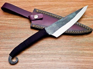 Cuchillo de Caza con Hoja de Acero al Carbono, Borde Recto, Grosor de 0.6 mm, Grado DIY, con Funda de Cuero Morado - Product Image 3