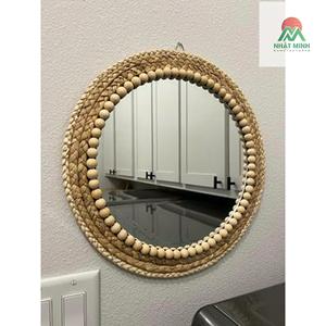 15" Boho <b>Wall</b> <b>Mirror</b>, Handmade Round Rattan Hanging <b>Mirror</b> for Bathroom Entryway Bedroom Living Room Decor, Decorative Farmhouse - Product Image 4
