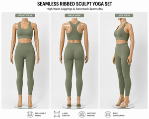 Women Seamless Ribbed <b>Yoga</b> <b>Set</b> High Waist Leggings Racerback Sports Bra Gym Fitness Activewear Wholesale - Product Image 1