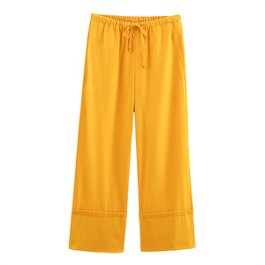 Pantalones Anchos Casuales de Lino 100% para Mujer, de Alta Calidad y Personalizados, con Cintura Elástica, Estilo Palazzo - Product Image 1