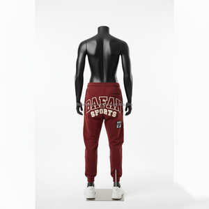 Premium hommes survêtement pantalon 320 GSM coton lourd polaire tissu marron couleur fermeture éclair poche broderie personnalisée lavé hommes pantalons - Product Image 2