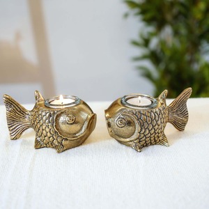 Artisan Golden Fish Set Of 2 <b>Tea</b> <b>Light</b> Holders Home Decoration Heat Resistant Candle Holders - Product Image 3