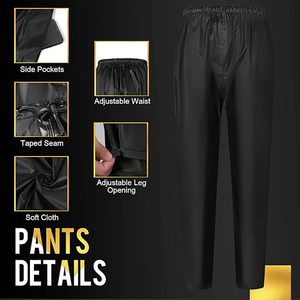 Traje Impermeable para Hombre, Negro, Transpirable, Ecológico, 100% Poliéster, con Franjas Reflectantes, Chaqueta con Capucha y Pantalones para Uso en Exteriores - Product Image 2