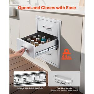 Mobiletto Modulare in Acciaio Inossidabile per Cucina Esterna 46x60x60 cm con Maniglie a Triplo Accesso per BBQ - Product Image 4