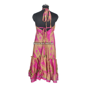 Nuevo Vestido Bohemio Vintage de Seda Reciclada, Vestido Étnico para Festival, Vestido Halter de Playa para Mujer, Vestido Elegante para Cena - Product Image 3