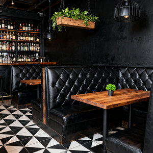 Design personalizzato semicerchio ristorante nero Tufted divano stand tavolo marrone Set ristorante - Product Image 2