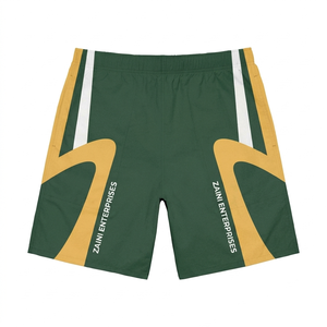 Short de plage OEM/ODM pour homme, coupe-vent uni en polyester/nylon 160 g/m² avec cordon de serrage, empiècements latéraux marron et rose - Product Image 1
