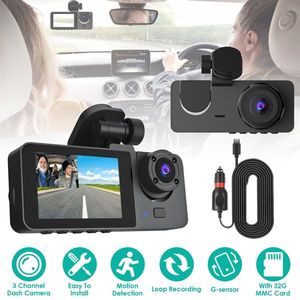 Dash Cam con Scheda MMC 32G, Sensore G, Registratore di Guida Anteriore e Posteriore, DVR per Auto con Rilevamento del Movimento, Monitoraggio Parcheggio, 3 Canali - Product Image 1