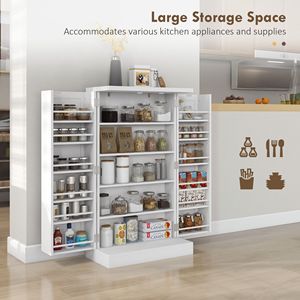 Mobile dispensa da cucina bianco autoportante a 5 ripiani con 12 ripiani regolabili per spezie - Product Image 5