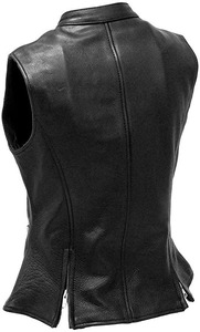 Chaleco de cuero genuino de piel de cordero negro para mujer, chaleco informal a la moda - Product Image 2