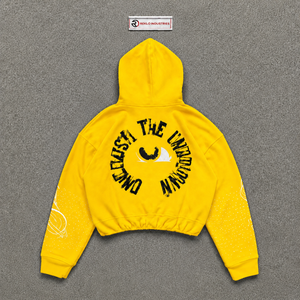เสื้อฮู้ดซิปสีเหลืองขายส่ง ทรงปกติ ผ้าฝ้ายเฟรนช์เทอร์รี่ สวมใส่สบายๆ สำหรับฤดูใบไม้ร่วง พิมพ์ลายโลโก้ด้านหน้า สไตล์คนเมือง ทรงหลวม ใส่สบาย ลดราคา - Product Image 6