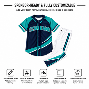 Ensemble de maillots de baseball de qualité supérieure à manches courtes 100% polyester respirant avec nom d'équipe imprimé pour adultes - Product Image 2