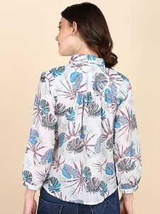 มาเซาเสื้อเชิ้ตผู้หญิงผ้าฝ้ายพิมพ์ลายคอปกแขนยาวลำลองทรงพอดีตัว - Product Image 2