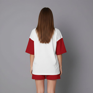 OEM/ODM 100% Cotton Women's set Short sleeve 2 tone Custom Screen Printed Logo Oversized Drop Shoulder Comfortable twin set - Product Image 6