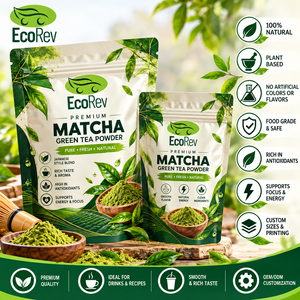 Custom Printed Stand up Pouch Valve Resealable Zipper for Matcha Green Tea Powder Laminated BOPP/VMCPP Material for Tea Brands - Product Image 2