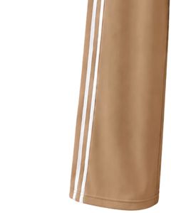 Manufacturer Custom Khaki Wide Leg Track Pants With White <b>Side</b> Stripes Women Casual Loose Fit Elastic Waist Streetwear Bottoms - Product Image 3
