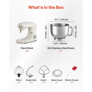 Impastatrice Planetaria in Acciaio Inox da 6QT, 660W, 6 Velocità, con Testa Inclinabile e Frusta a Filo per Pasticceria - Product Image 3