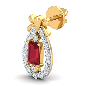 Boucles d'oreilles de luxe pour femmes plaquées or 18 carats avec rubis et diamants ronds taille brillant en forme de goutte d'eau, bijoux de mariage - Product Image 2