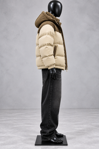 <b>Men's</b> Color Block <b>Corduroy</b> Puffer <b>Jacket</b> Hooded Zipper Closure Cotton Padded Winter Outerwear Finished Regular Fit - Product Image 5