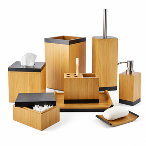 New Arrival Wooden Bathroom Accessory Set Soap Dispenser <b>Toothbrush</b> <b>Holder</b> Tumbler Tray Polish Finished Custom Manufacturer - Product Image 1