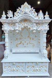 Unidad de Puja de Estilo Iskcon Tradicional para el Hogar, Templo Swaminarayan, Diseño BAPS, Color Personalizado, Gran Tamaño, Madera de Teca, Impermeable, Grabado - Product Image 5